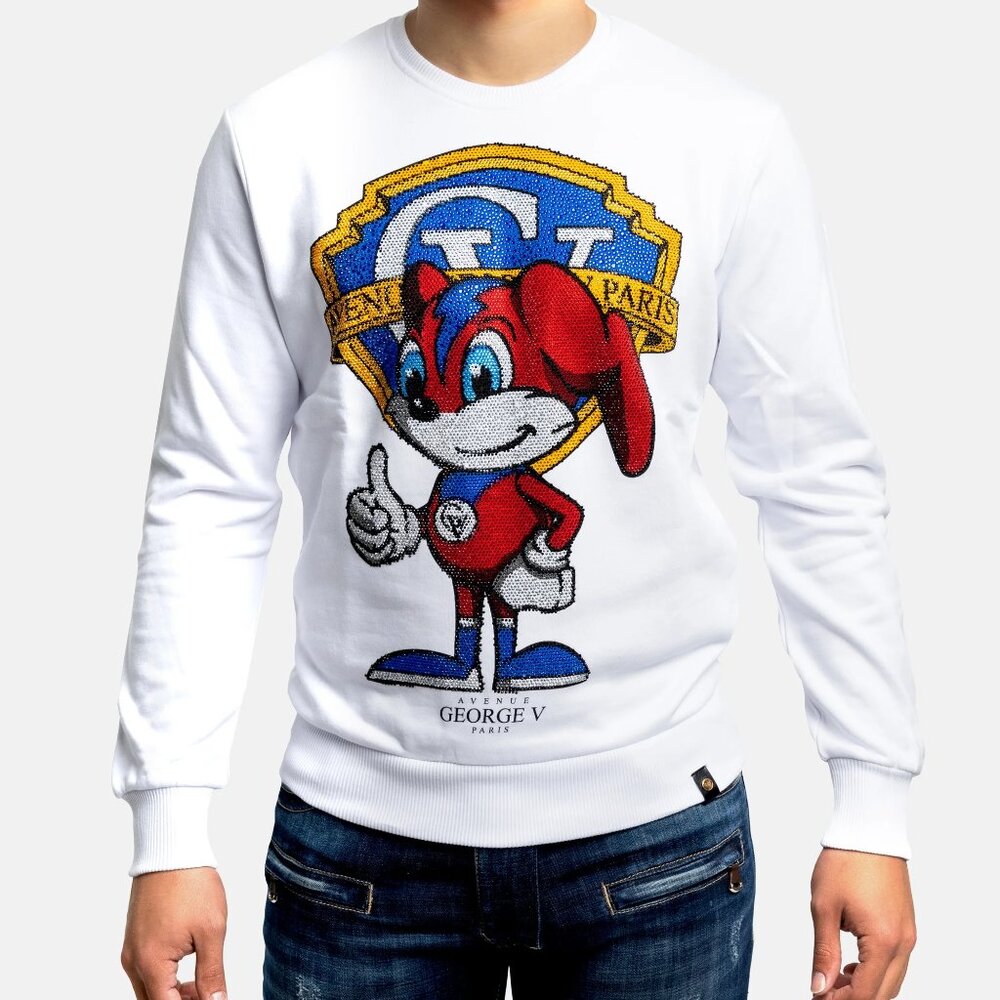 Avenue George V Paris Sweatshirt White Men’s unisex Rhinestone GV Knuckles XL
